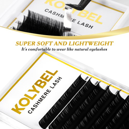 KOLYBEL Classic Lash Extensions 0.05 CC Cashmere Eyelash Extensions 8-16mm Mixed Lash Tray,Silk Volume & Classic Lashes Soft Matte Dark Professional Eyelashes Extension Salon Use(0.05-CC-8-16 mm)