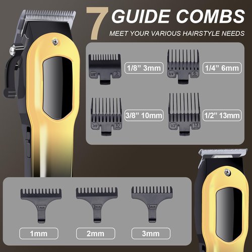PZN Professional Hair Clippers for Men, Professional Barber Clippers and Trimmer Set, Mens Cordless Hair Clippers for Barbers Haircut Kit Fade Gold