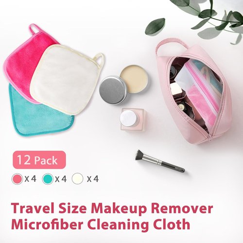 Skiennix Makeup Remover Cloths - Reusable Microfiber Face Towels | 6" x 6" | 12 Pack with Mesh Bag