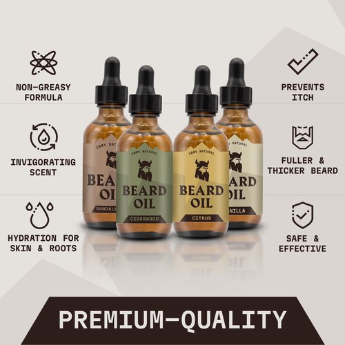 Striking Viking Beard Oil for Men - 0.66 Fl Oz, Pack of 4 - Barber-Style Softening Infusion - Encourages Fuller Beard Growth - Featuring Sandalwood, Vanilla, Cedarwood, Citrus Oil