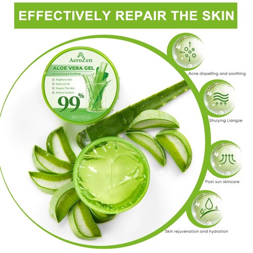 Aero Zen 99% Pure & Organic Aloe Vera Gel - 1-Pack (10.1oz) | Premium Hydration for Daily Use & After Sun Care | Lightweight, Non-Greasy & Alcohol-Free Formula for Face, Body & Hair | Vegan