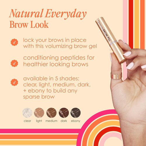 Grande Cosmetics GrandeBROW-FILL Volumizing Brow Gel - Tinted or Clear Eyebrow Mascara for Soft, Flexible Hold | Water-Resistant Formula