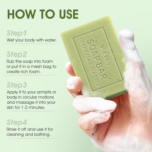 Underarm Detox Soap, 2 Pcs Armpit Detox Soap with Green Tea & Tea Tree, Charcoal & Mint for Eliminating Odor, Exfoliating, Moisturizing , Bar Soap for Legs, Knee, Feet, Hands Whole Body - 10 oz（280g）