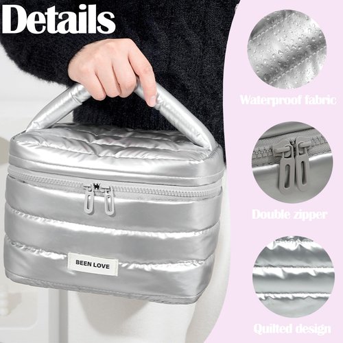 erised's bifrost Cute Large Capacity Makeup/Cosmetic/Toiletry Quilted Bag for Women&Girls/Travel Case/Zipper Organizer Bag/Down Jacket Waterproof Fabric/Wide Open