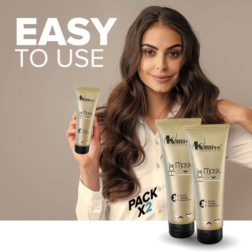 KALIVE Hair Mask for Deep Hydration & Repair - 8 oz. Keratin, Collagen & Wheat Germ - Hair Care Products for Dry, Damaged Hair. (Pack of 2)