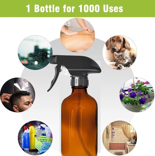 HAOERMEI 8OZ Amber Glass Spray Bottles - 2 Pack - Empty Refillable Bottle for Essential Oils, Plants, Cleaning Solutions, Hair Mister - Durable Nozzle w/Fine Mist and Stream Setting