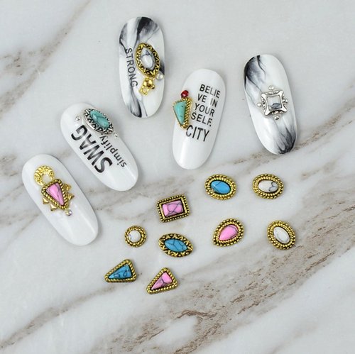 SIXAOAZZ 60 Piece Set of Turquoise Gemstone Pendants - 3D Nail Accessories with Hollowed Out Design, Vintage Pendants Suitable for DIY and Western Nail Art, Blue