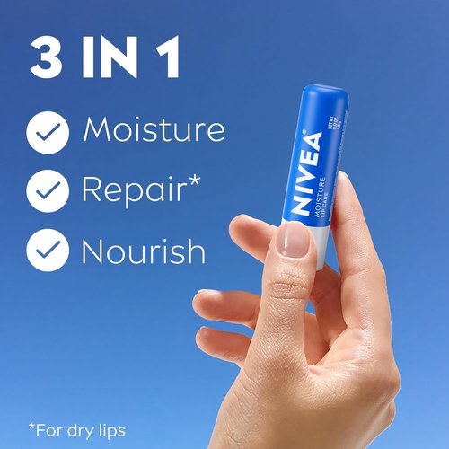 NIVEA Moisture Lip Care - Hydrating Lip Balm with Shea Butter & Nourishing Oils | 0.17 Oz Stick, Pack of 4