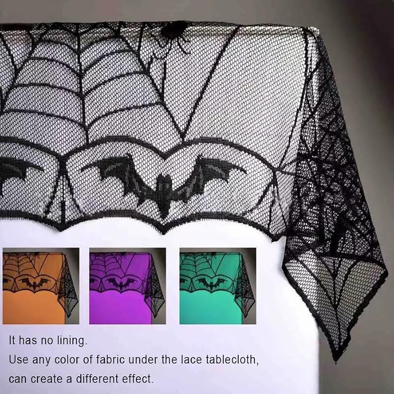 Halloween Spider Web Lace Tablecloth 47x63 Inches Gothic Party Decor