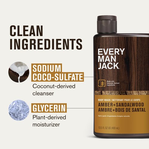Every Man Jack Men's Body Wash Variety Pack - Includes 3 Body Washes with Natural Ingredients & Incredible Scents - Amber + Sandalwood, Cedar + Red Sage, Sea Minerals + Citron Fragrances (3 Pack)