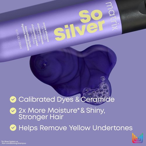 Matrix So Silver Purple Shampoo - Brightening & Toning for Blonde, Grey, and Platinum Hair | Vegan Formula