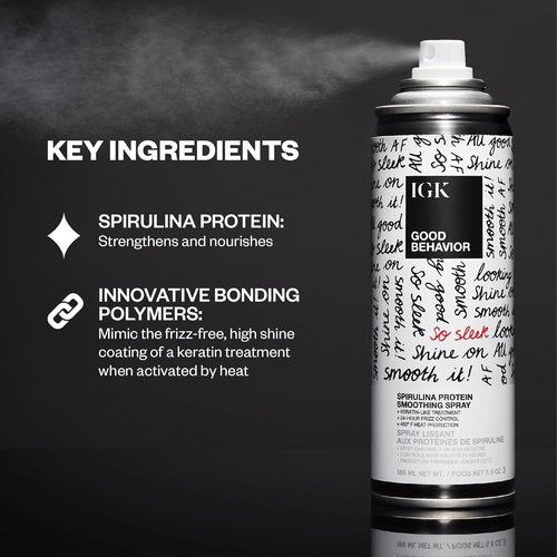 IGK Good Behavior Smoothing Frizz Fighters Set - 4-in-1 Prep & Spirulina Protein Spray | Frizz Control & Heat Protection | Vegan & Cruelty-Free