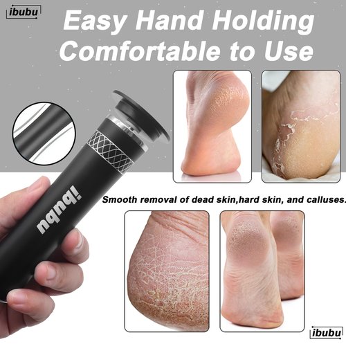 ibubu Upgrade Electric Feet Callus Remover Professional Powerful Foot File Pedicure Grinder Sanders 24V Power 1200RPM Speed Adjustable for Dead Dry Crack Skin Calluses (Black)