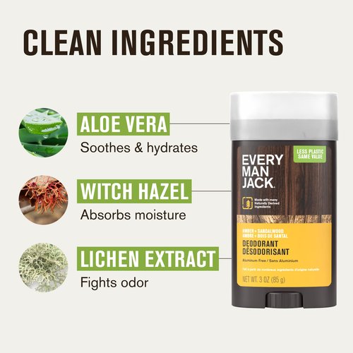 Every Man Jack Men's Deodorant Variety Set - Three Full-Sized Deodorant Sticks with Clean Ingredients & Incredible Scents - Cedar + Red Sage, Amber + Sandalwood, Sea Mineral + Citron - 3 oz - 3 Pack