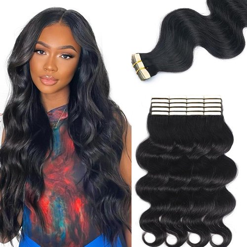 Tape in Hair Extensions Human Hair Body Wave 100% Remy Human Hair 16 Inch 50g/pack 20pcs Tape Hair Extensions Natural Black Real Human Hair Extensions for Black Women Human Hair Tape in Extensions
