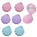 Frinnovan 6 Pack Shell Shaped Pokect Mirror Travel Compact Folding Mirrors with Hair Brush Purse Mini Cosmetic Lashes Makeup Portable Mirrors for Women Wedding Party Pink & Blue & Purple