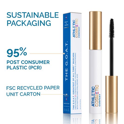 G.O.A.T Waterproof Mascara - Vegan, Nontoxic Formula with Peptides & Hyaluronic Acid for Volumizing Lashes