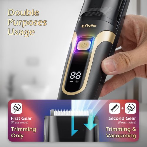 ENSSU Beard Trimmer for Men - Electric Cordless Vacuum Mens Beard Trimmer with Adjustable 20 Length Setting,Waterproof Mustache Trimmer with Ceramic Blade for Precision Facial Hair