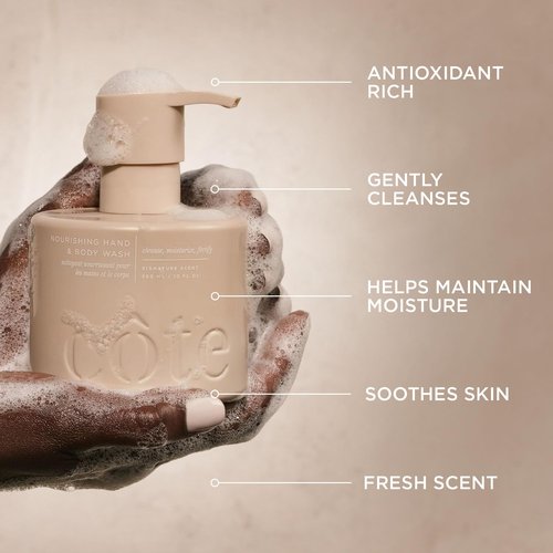 Cote Beauty’s Nourishing Hand & Body Wash for Dry Skin, Soothing Formula, Hydrating Body Wash for Sensitive Skin, Antioxidant Rich Cleanser, Vegan & Cruelty-Free, Made in USA, 10 Fl Oz