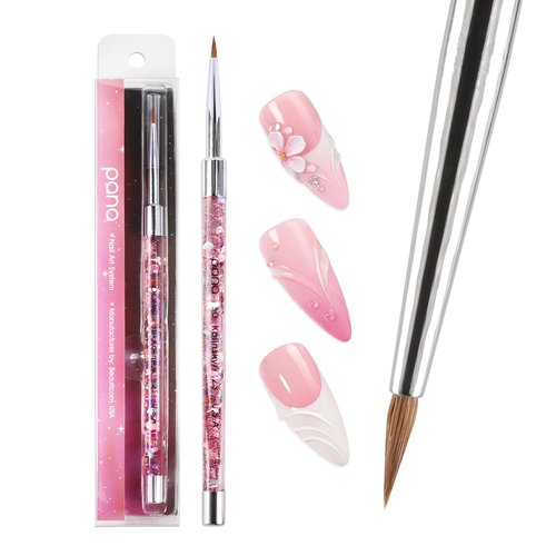 PANA 3D Kolinsky Nail Art Brush - Pink Glitter Handle, Size 2 - Acrylic Nail Art Sculpture Brush for Manicures Pedicure Salon Professional or Beginner