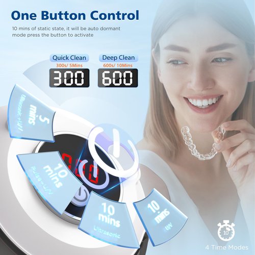 Aotuda 45kHz Retainer Cleaner Machine, 200ML Ultrasonic Dental Cleaning Pod with 4 Modes, Digital Timer, Mouth Guard Cleaner for Denture, Aligner, Braces, Toothbrush, Jewelry and More (White)