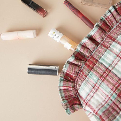 aokansha Ruffle Makeup Bag for Women Travel Toiletry Bags Scottish Buffalo Plaid Cosmetic Bag Storage Pouch Quilted Organizer Bag