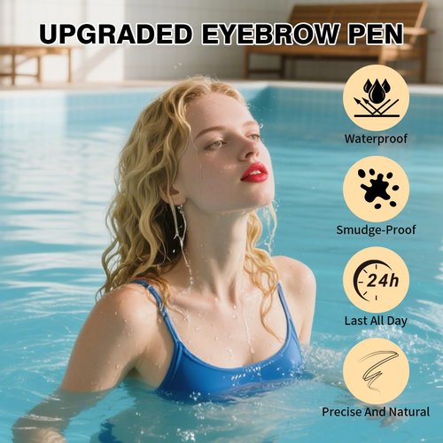 Skiennix Microblading Eyebrow Pencil - 2-in-1 Dual-Ended Pen with Precise Brush Tip | Dark Brown, Waterproof & Long-Lasting