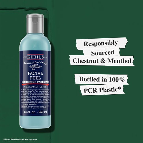 Kiehl's Facial Fuel Face Wash, Refreshing + Invigorating Men's Gel Cleanser, with Caffeine, Vitamin E and Menthol, Non-Drying Formula Moisturizes Skin, Great for Clogged Pores - 16.9 fl oz