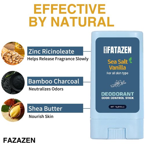 Skiennix Natural Aluminum-Free Deodorant - Gentle Odor Control Stick with Charcoal & Shea Butter | Sea Salt & Vanilla, 0.53oz