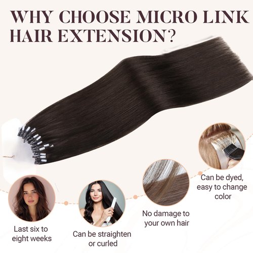 MAXITA Microlink Hair Extensions Human Hair Dark Brown Micro Bead Hair Extensions Real Human Hair, 50g/50 Strands/Pack, 18 In