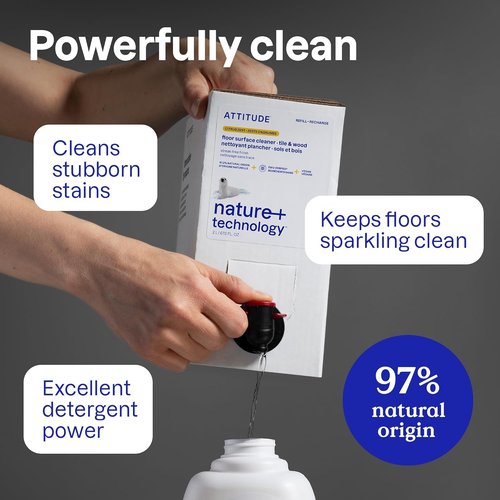 ATTITUDE Floor Cleaner Refill - EWG Verified, Streak-Free & Vegan for Tile, Wood & Laminate | Citrus Zest, 67.6 Fl Oz