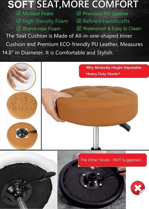 McDooFly Adjustable Heavy Duty Stool - Rolling Stools with Locking Caster Wheels - Swivel Stools Backless Chair for Beauty Hair Salon Spa Home Kitchen Office Shop Massage (Camel, Height 18 to 22 in)