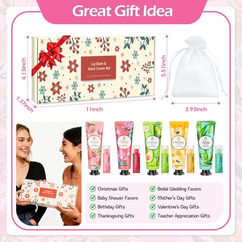 20 Pack Bulk Gifts, Lip Balm Bulk and Hand Cream Gift Set With Organza Bag Thank You Card,Thank You Gift,Bridal Wedding Favors & Baby Shower Wedding Gifts For Guests, Christmas Gift Stocking Stuffers