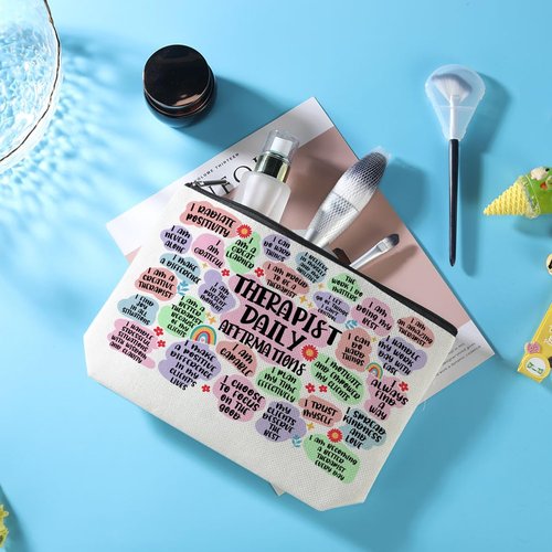 Therapist Gifts Inspirational Therapist Makeup Bag Cosmetic Bag Mental Health Gifts Teacher Gifts Birthday Graduation Retirement Thank You Gifts for Women Her Therapist Makeup Zipper Pouch