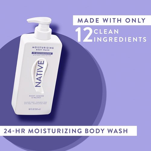 Native Moisturizing Body Wash - Naturally Derived Ingredients for Soft, Hydrated Skin | Night Jasmine & Walnut, 18 oz