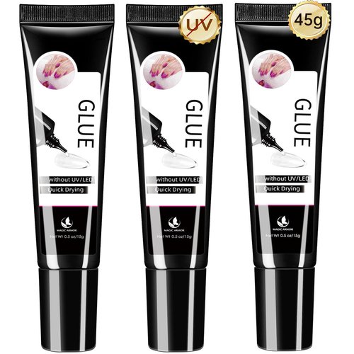 3PCS Semi Solid Nail Glue, Super Strong & Quick Drying Glue for Press On Nails, No UV Lamp Needed, Long Lasting for Acrylic & Fake Nails (15g x3)