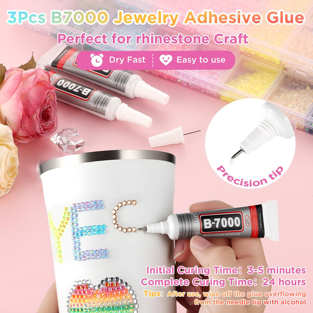 Zefy 40 Colors Resin Jelly Rhinestones for Bedazzling, 3mm 32000 Pcs Flatback Gems for Crafting, Bedazzling Kit with 3Pcs B7000 Glue for Clothing Shoes Nail Book Diamond Art