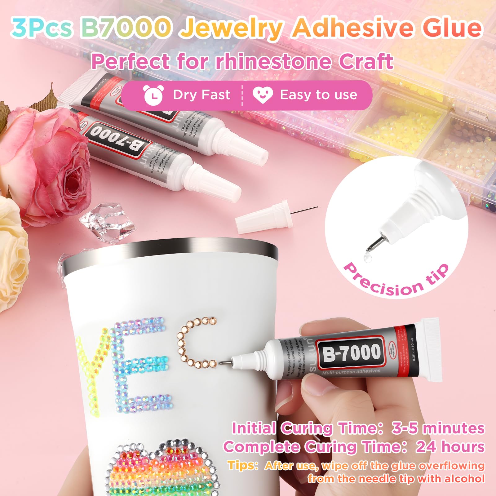 Zefy 40 Colors Resin Jelly Rhinestones for Bedazzling, 3mm 32000 Pcs Flatback Gems for Crafting, Bedazzling Kit with 3Pcs B7000 Glue for Clothing Shoes Nail Book Diamond Art