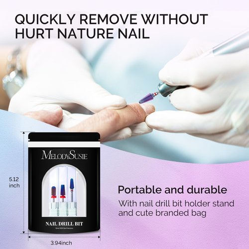 MelodySusie 3Pcs Nail Drill Bits Set, 3/32'' Carbide Tungsten Bits, 5 in 1, Smooth Round Top Large Barrel and Tornado Bits, Suitable for Manicure Pedicure Cuticle Gel Acrylic Remover, Purple