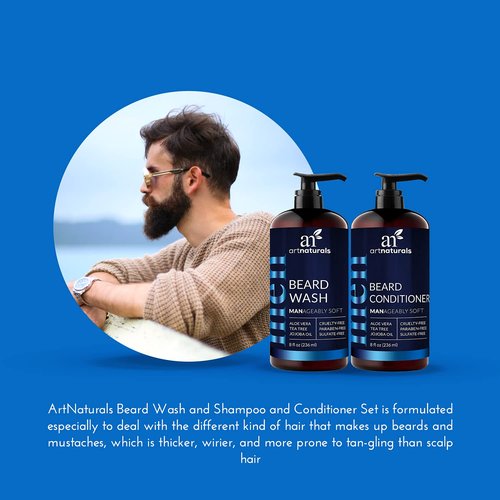 Artnaturals Beard Shampoo and Conditioner Set - Softens, Strengthens and Smooths Mustache and Beard Hair - All Skin and Hair Types