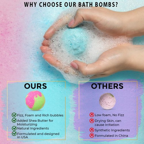 Bath Bombs for Women Gift Set - 24 Natural & Organic Bath Bombs with Essential Oils & Moisturizing Shea Butter, Spa Birthday Gift, Selfcare Gifts, Easter Basket Essentials for Teens, Girls, Women