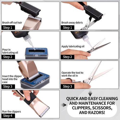 BarberTop Premium Hair Clipper Blade Lubricating Oil for Clippers, with Oil Dip Box and Barber Clipper Brush