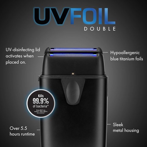 BaBylissPRO Double-Foil Shaver - UV-Disinfecting Metal Design for Men | Precision Grooming Tool