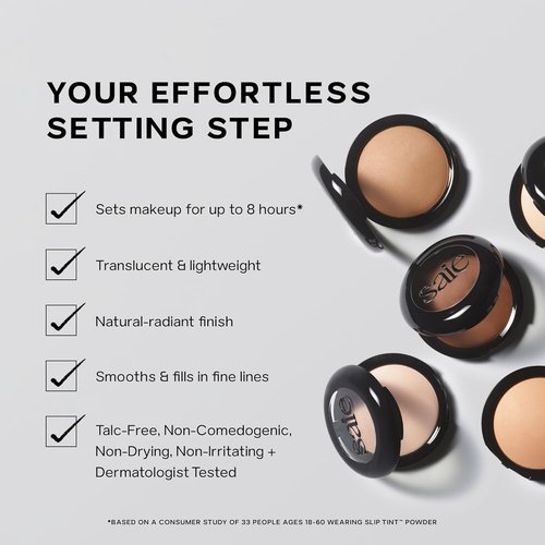 Saie Slip Tint Baked Setting Powder - Translucent Face Makeup for Natural Radiance - Light to Medium (0.24 oz)