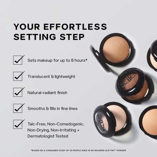Saie Slip Tint Baked Setting Powder - Translucent Powder for Face Makeup with a Natural-Radiant Finish - Blurs, Brightens & Smooths Complexion - Translucent 2 - Light to Medium (0.24 oz)
