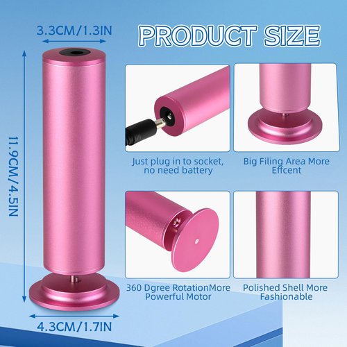 Electric Foot File - Callus Remover, Adjustable Speed, 60pcs Replacement Sandpaper Disks, Aluminum, Pink