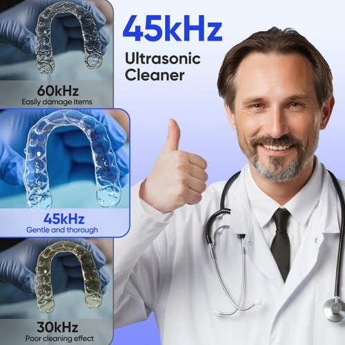 MySmile Dental Ultrasonic Retainer Cleaner Machine- 45kHz UV Denture Cleaner with 200ML Capacity for Aligner, Braces, Mouth Guard, Night Guard, Portable Dental Cleaning Pod with Digital Timer (Black)