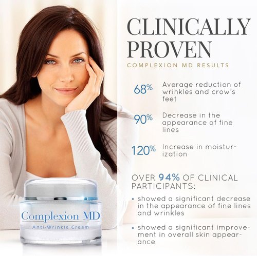 Complexion MD Advanced Anti-Wrinkle Cream - Clinically Tested Multi-Peptide & Hyaluronic Acid - Hypoallergenic Face Moisturizer for All Skin Types - 1 Ounce