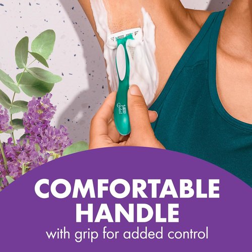 BIC Soleil 4 Escape Scented Women's Disposable Razors, 4 Blades, Comfortable Shave, Lavender & Eucalyptus Scented Handle Shaving Razors for Women, 12 Count