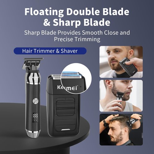 KEMEI Professional Beard Trimmer for Men, Electric Foil Shaver & Men's Facial Grooming Set, Cordless Bald Head Precision Trimmer, Rechargeable Foil Shaving Kit, Gifts for Men